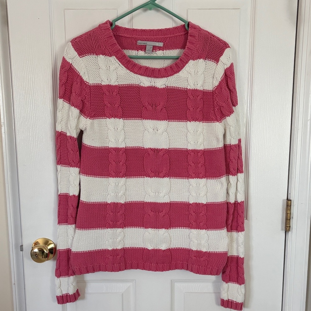 Old Navy Pink and White Striped Sweater